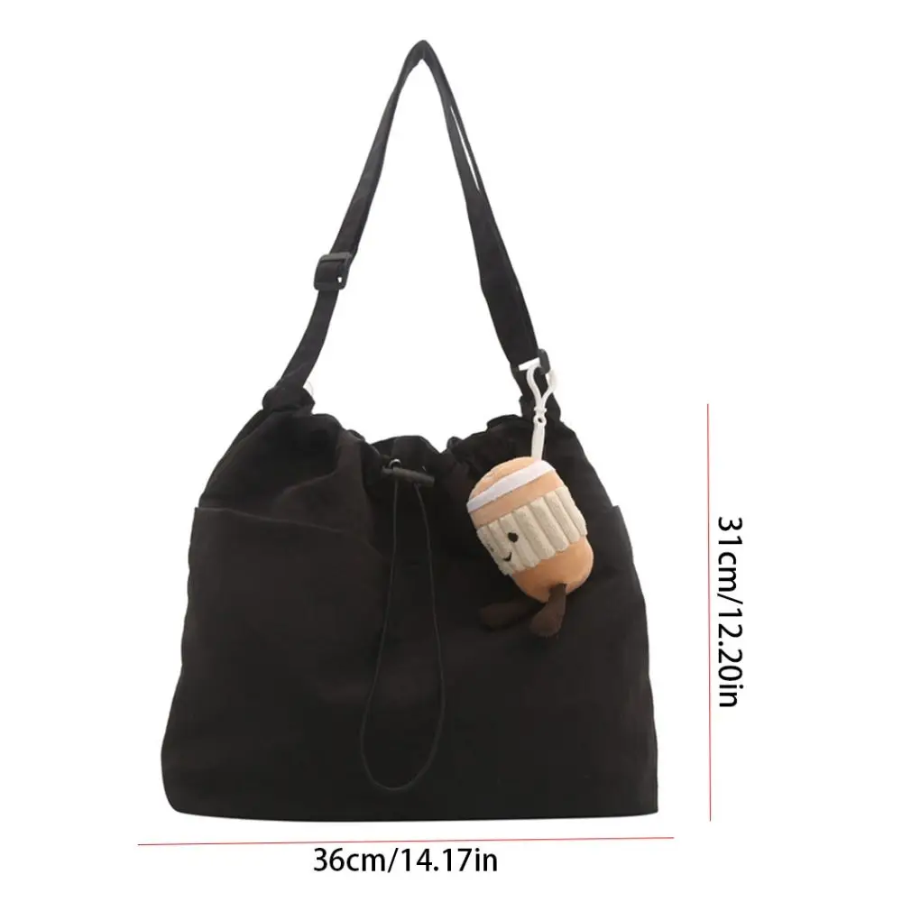 Bolsa de balde de cordão para meninas, bolsa tiracolo de nylon, monocromática, grande capacidade, estilo coreano elegante