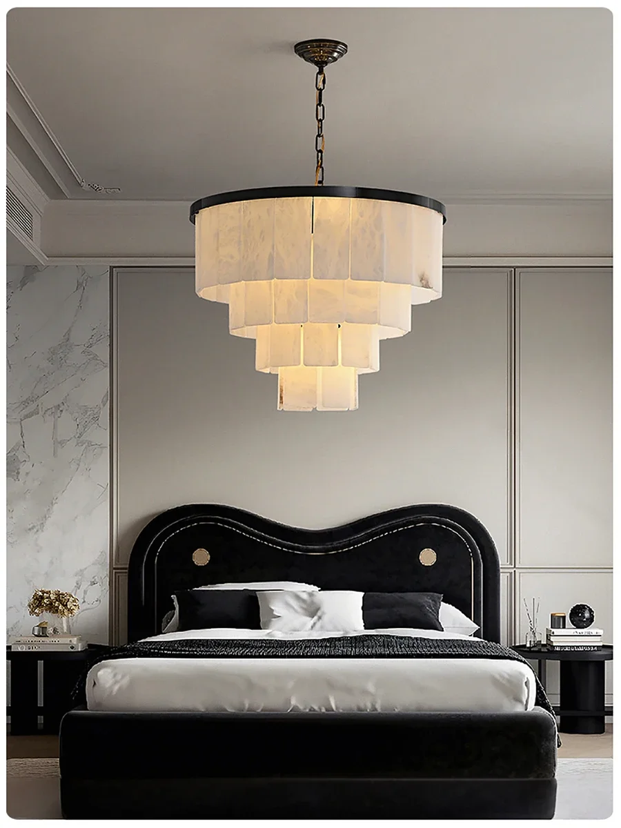

Luxury Natural Marble & Copper Ceiling Chandelier Brushed Black Gold Stone Hanging Lamp Modern Home Decor 2024