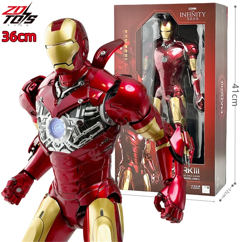 

ZD Toys 36cm LED Iron Man MK3 Tony Stark 10th Anniversary Memorial Collect Model Action Figure Collections Gift