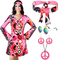 Women's Halloween Floral 1960's 1970's Hippie Costume Dress Women Hippie Costume Set Halloween Party Disco 70's Dance Costume S