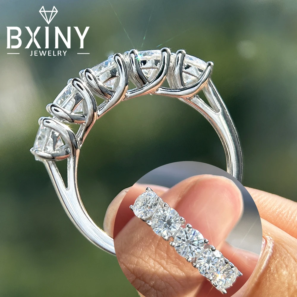 

BXINY кольцо с 5 камнями из стерлингового серебра 925 пробы для женщин, полурядное бриллиантовое кольцо, свадебный подарок, ювелирные украшения с сертификатом