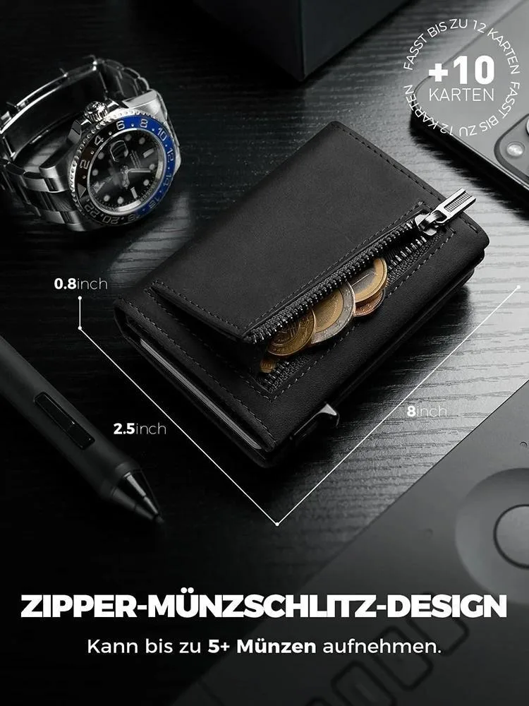 محفظة رفيعة مع فتحة عملة معدنية لبطاقة الائتمان للرجال للإغلاق المغناطيسي وحماية RFID للرجال
