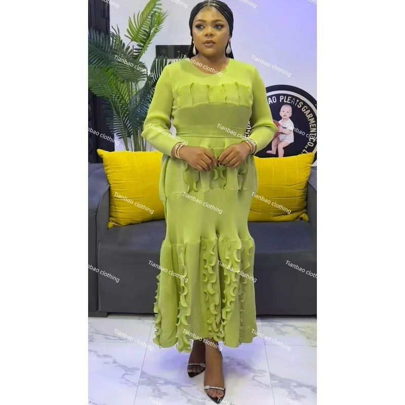 

Плиссированное платье Miyake, осеннее новое лоскутное платье с длинными рукавами, свободное женское длинное платье больших размеров, эластичная талия, элегантная одежда, Америка