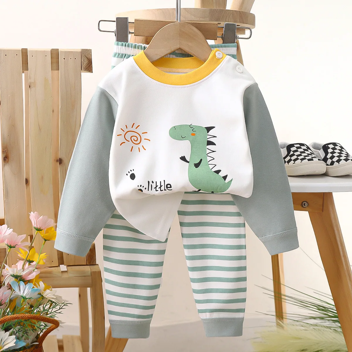 Spring Toddler Girl Clothes Boys Sets Clothing Casual Cartoon Cute Stripe Cotton Long Sleeve Baby Tops+Pants Kids Outfits BC479