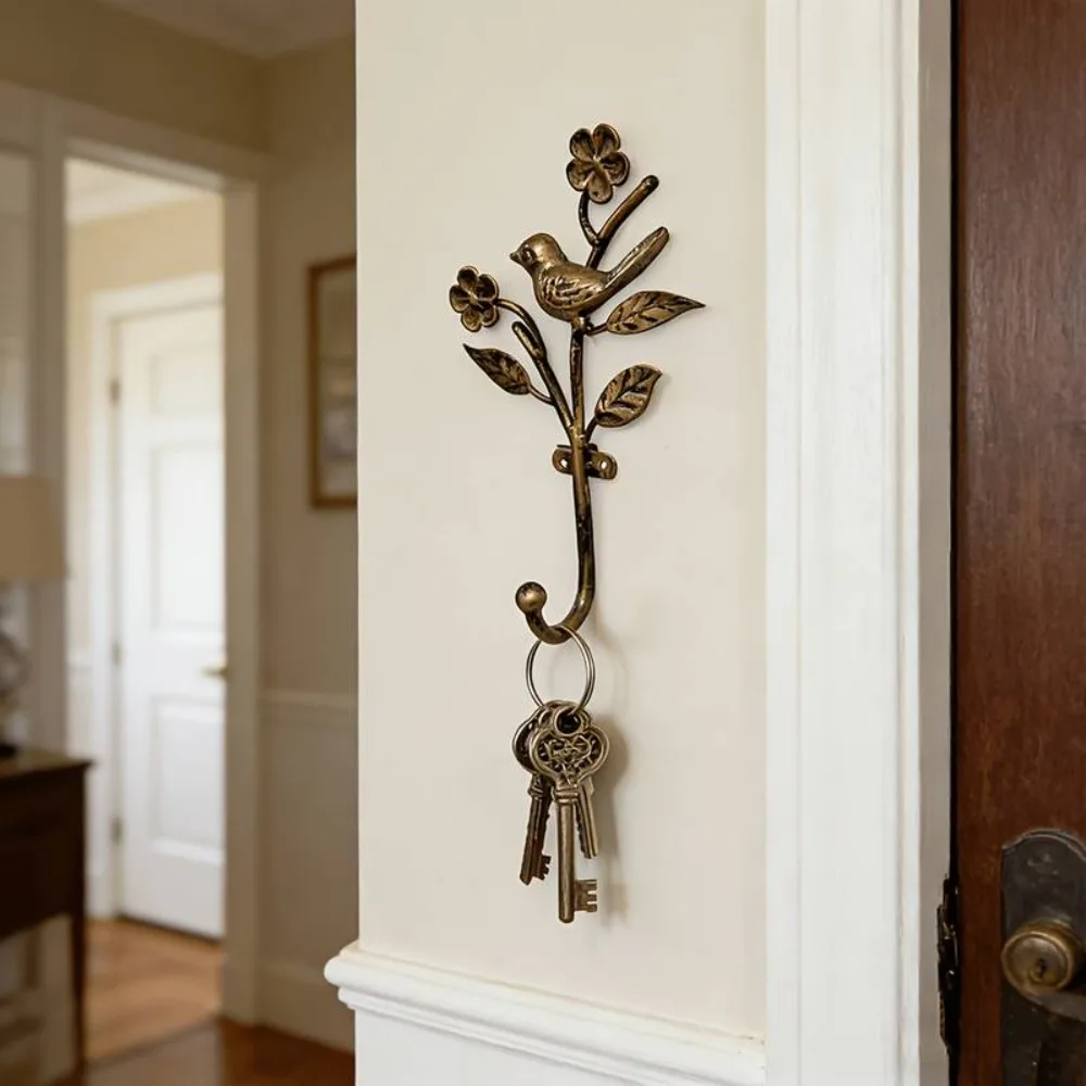 Space Saving Vintage Cast Iron Key Hook Sturdy Rustic Wall Decorative Hook 3D Flower Bird Design Sundries Storage Holder Office