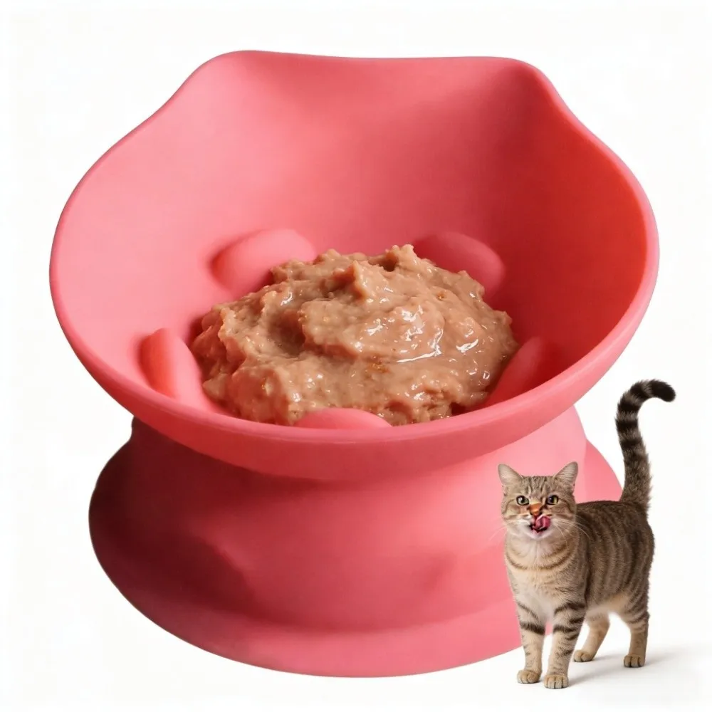 

Creative Silicone Slow Food Bowl Slanted Mouth Non-Slip Suction Bowl Easy Clean Anti Tipping Pet High Foot Bowl Cat Dog