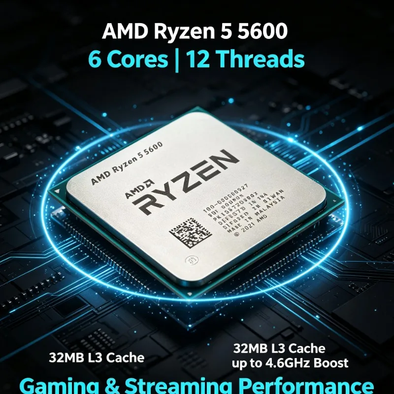 Ryzen 5 5600 Gaming CPU 3.5GHz 6‑Core 12‑Thread 7NM L3 32M 100‑000000927 Socket AM4 Desktop Processor Without Cooler