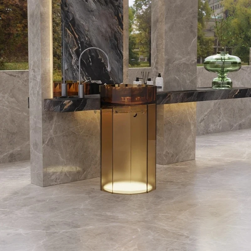 

Transparent resin color column basin crystal wash basin art round wash basin
