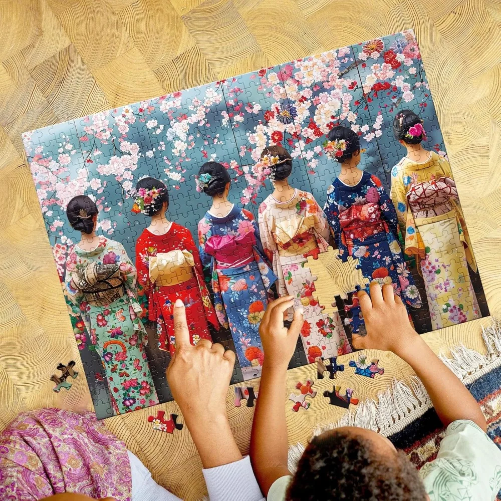 120/300/500/1000 조각 성인을위한 나무 직소 퍼즐 우아한 기모노 미녀 퍼즐 교육 장난감 도전적인 게임 밤 재미