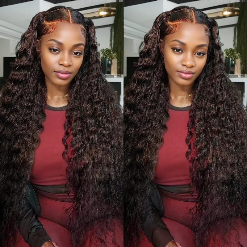 Perruque Lace Front Wig Deep Wave brésilienne Remy naturelle, cheveux bouclés, 13x4, 13x6, 30 pouces, 100% cheveux humains