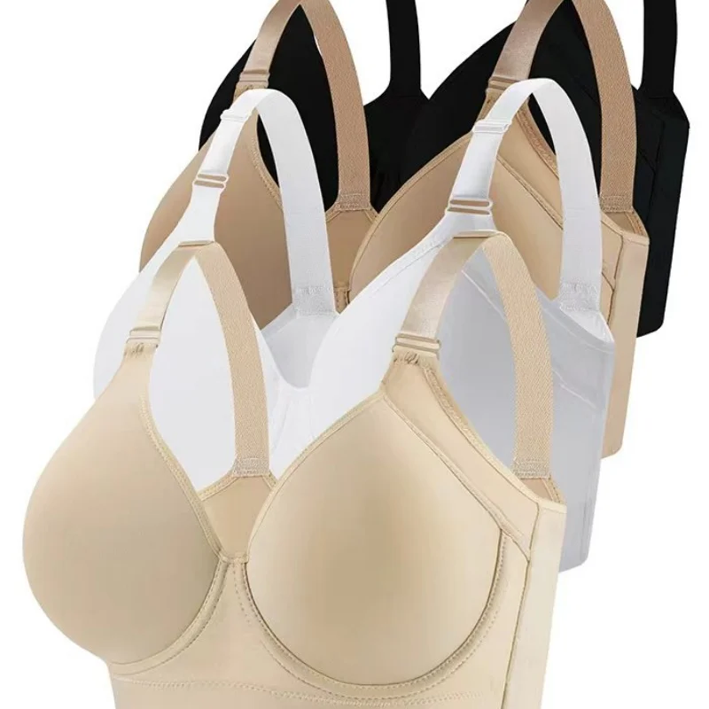 

4PCS European size of underwear with steel rims, gathered together to prevent sagging, sporty and beautiful back, deep V-bra