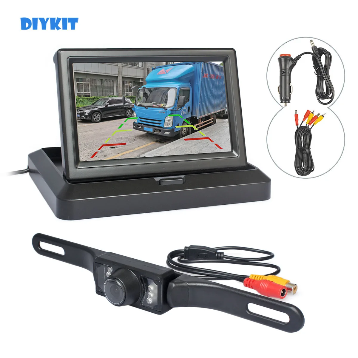 

DIYKIT 5" Foldable Rear View HD Monitor Car Monitor Waterproof IR Night Vision Rear View Car LED Camera Parking System