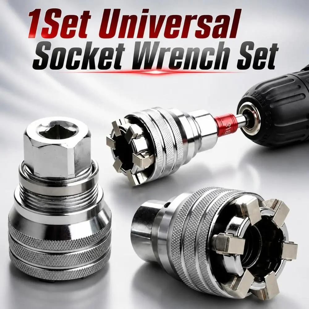 1Set 10-19mm Universal Socket Wrench Set Rustproof High-hardness Adjustable Magic Socket 3/8in Bar Durable Power Drill Adapter