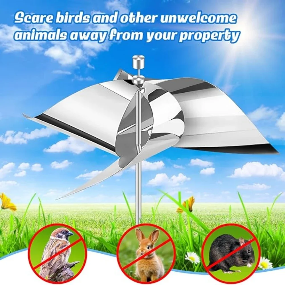 2 Pack Reflective Wind Powered Scare Devices, Upgraded Spinning Reflective Kites for Yard, Garden, Rooftop and Vegetable Gardens
