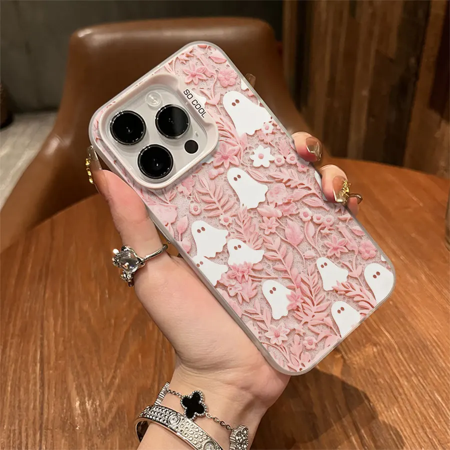 Telefono fantasma fiore rosa per iPhone da 17 a 11 Pro Max Plus