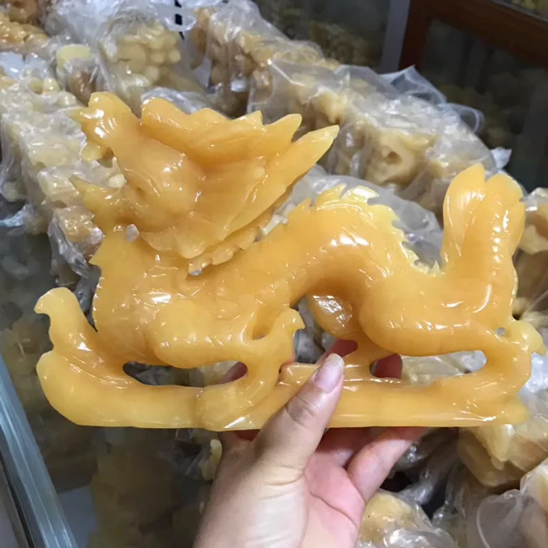 Beige jade dragon carving ornament, jade zodiac dragon home craft decoration, business gift