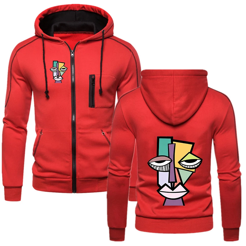 2026 Spring And Autumn Men's Solid Coilor Daily commute Hoodies Picasso Style Cubist graphics Logo Print Cardigan Coat Jacket