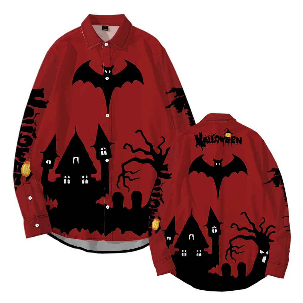 

Fashion Men Clothing Long Sleeve Shirts Hawaiian Beach Tops Halloween Pumpkin Print Blouse Plus Size 2022 Casual Streetwear 4XL