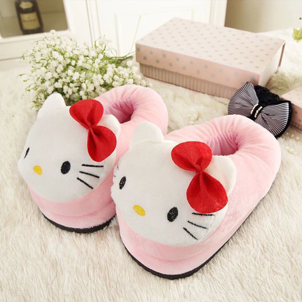 Sanrioed y2k hello kitty cabeça grande chinelos de pelúcia inverno dos desenhos animados sapatos de algodão sapatos de pelúcia estudante dormitório saco pés sapatos de algodão