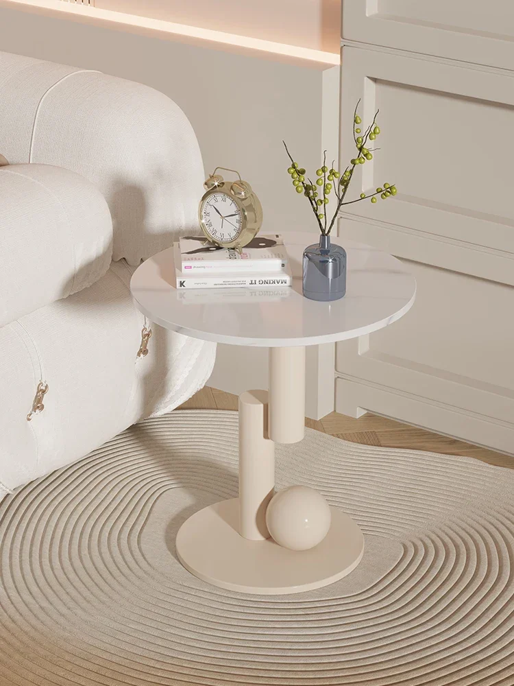 Cream style light luxury rock panel edge table, living room sofa, tea table, small round table, balcony, bedroom, bedside modern