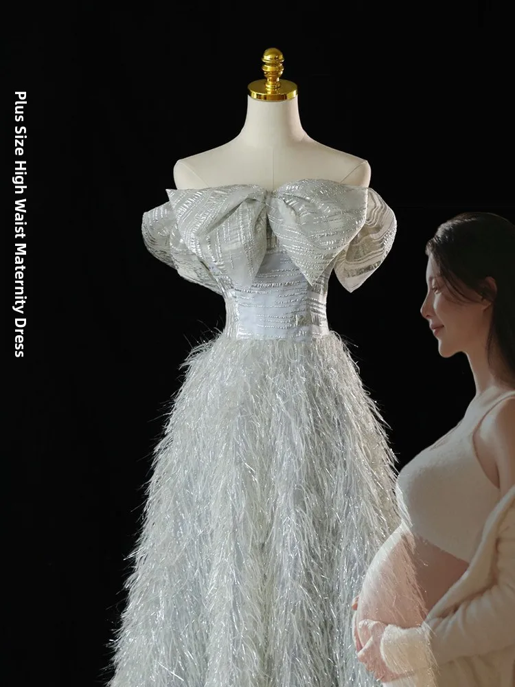 

Silver Evening Gown Feather Heavyweight Ele Bridal Dr for plus Size Women Par Ball Gown Ele High Waist Skirt