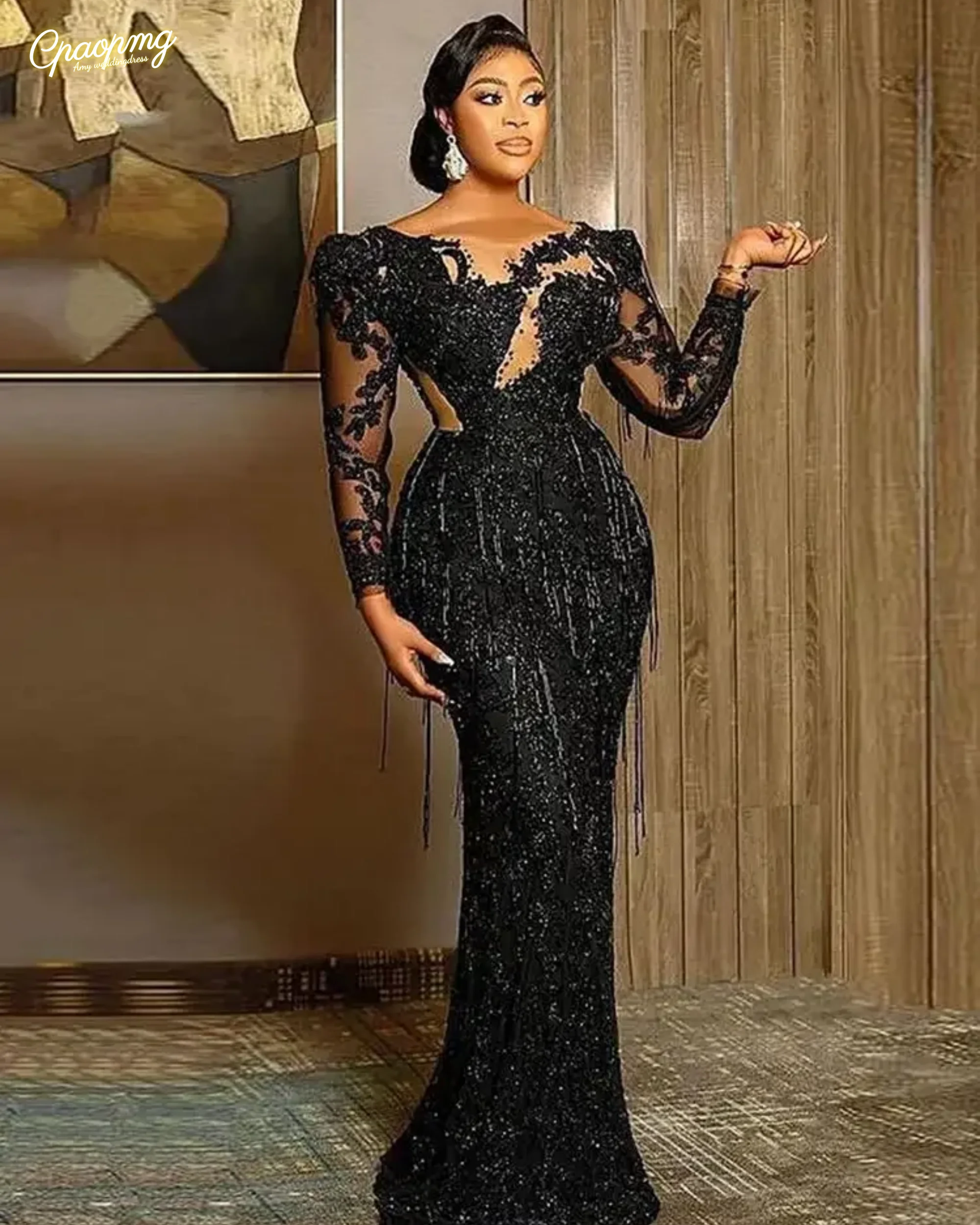 

Сексуальные черные вечерние платья русалки по индивидуальному заказу, кружевные аппликации, вечернее платье с кристаллами и бисером, платья для выпускного вечера с длинными рукавами