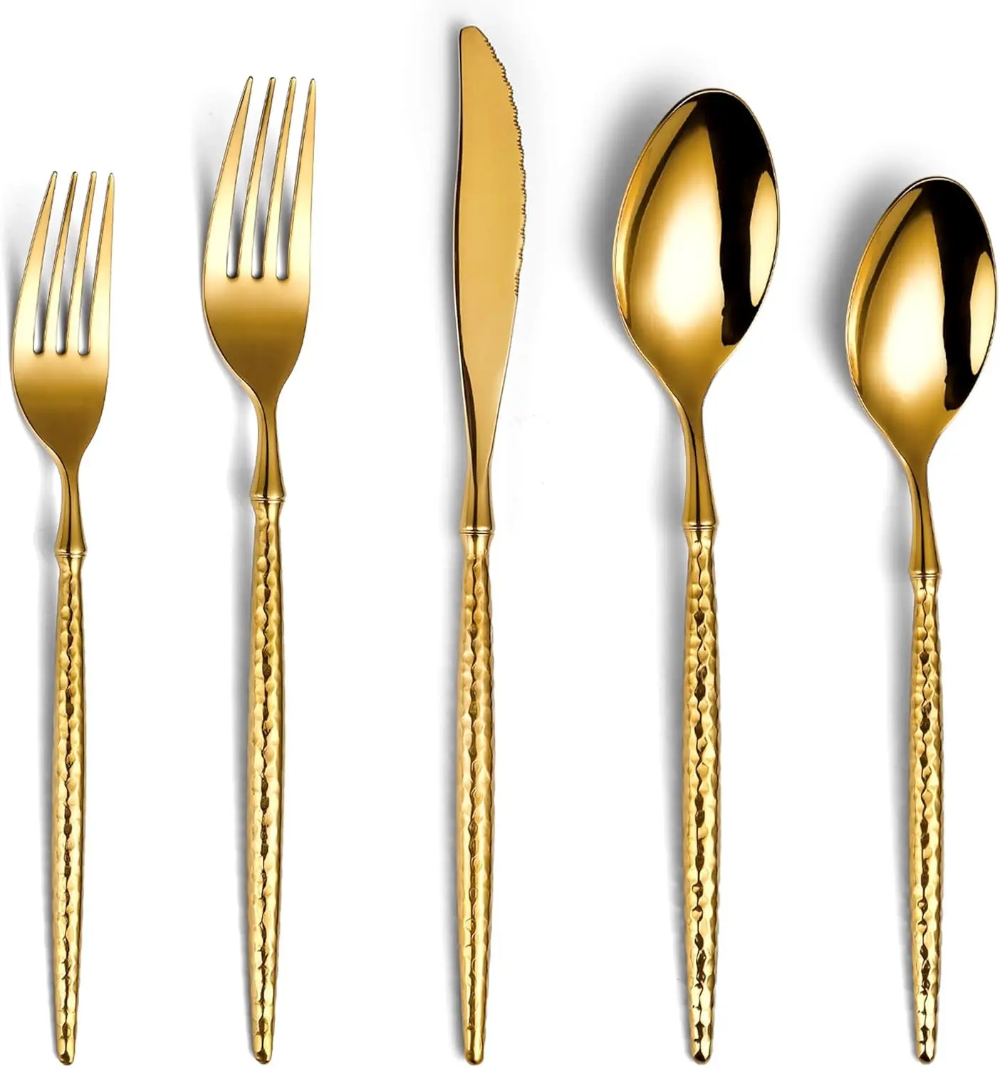 

20-Piece Hammered Gold Silverware Set, 18/10 Stainless Steel Heavy Duty Cutlery for 4, Luxury Flatware with Mirror Polish