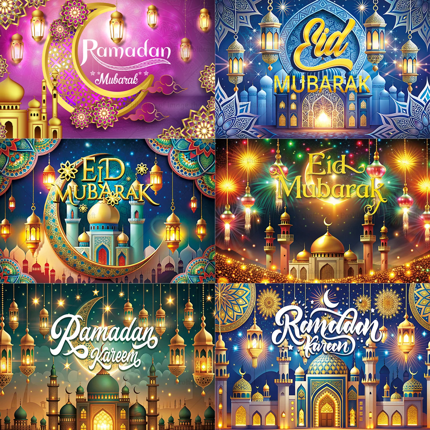 Eid Party Theme Background Ramadan Mubarak Golden Party Decorations for Home Islamic Muslim Kareem Eid Al Adha Prop Gift Poster