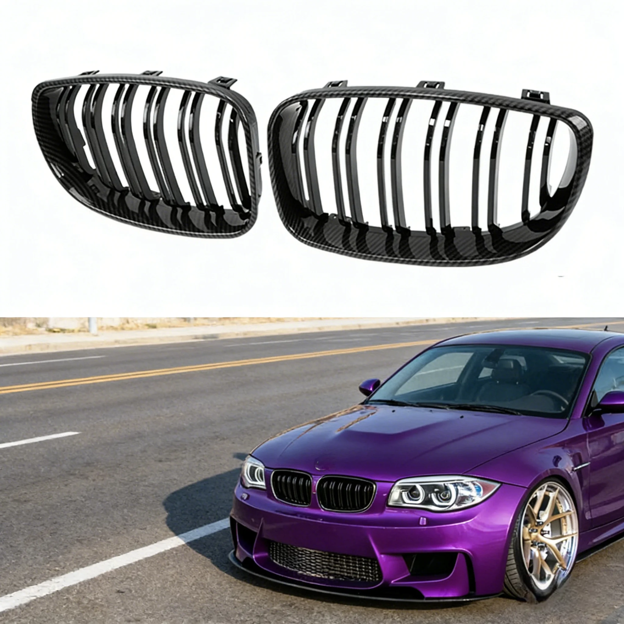 

For BMW E81 E87 E82 E88 128I 130I 135I 08-11 Carbon Fiber Style Grill Car Front Grilles Bumper Hood Kidney Grille ABS Grills