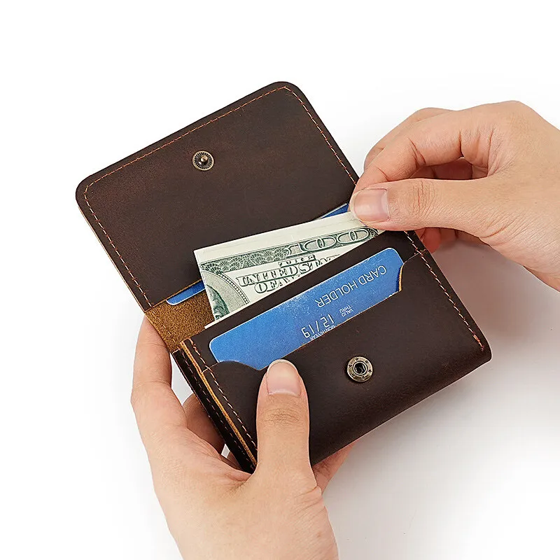 

Винтажный кожаный кошелек Crazy Horse для кредитных карт, мужские кошельки из натуральной воловьей кожи, тонкие сумки для VIP-карт, маленькие кошельки для монет