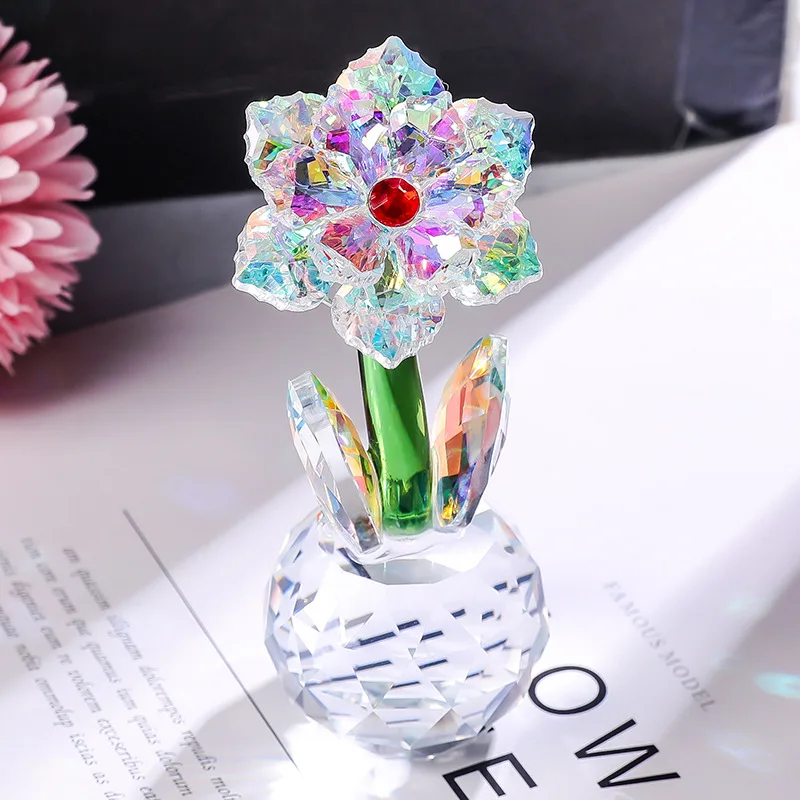 Crystal Sunflower Statue Sunshine Bling Bling Glass Flower Ornament Artificial Flower Figurine Tabletop Centerpiece Home Decor