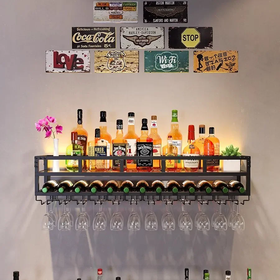 

Wall Mount Bar Cabinet Storage Hanging Black Home Cube Column Display Design Stackable Wine Rack Iron Gabinete Wedding Furniture