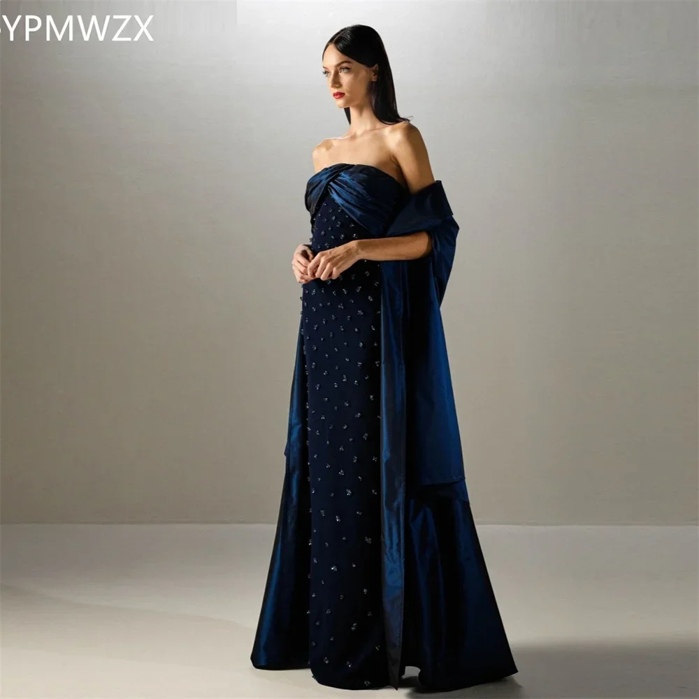 

Customized Prom Gown Evening Formal Dress YPMWZX Strapless Column Floor Length Skirts Fold Bead Bespoke Occasion Dresses Party