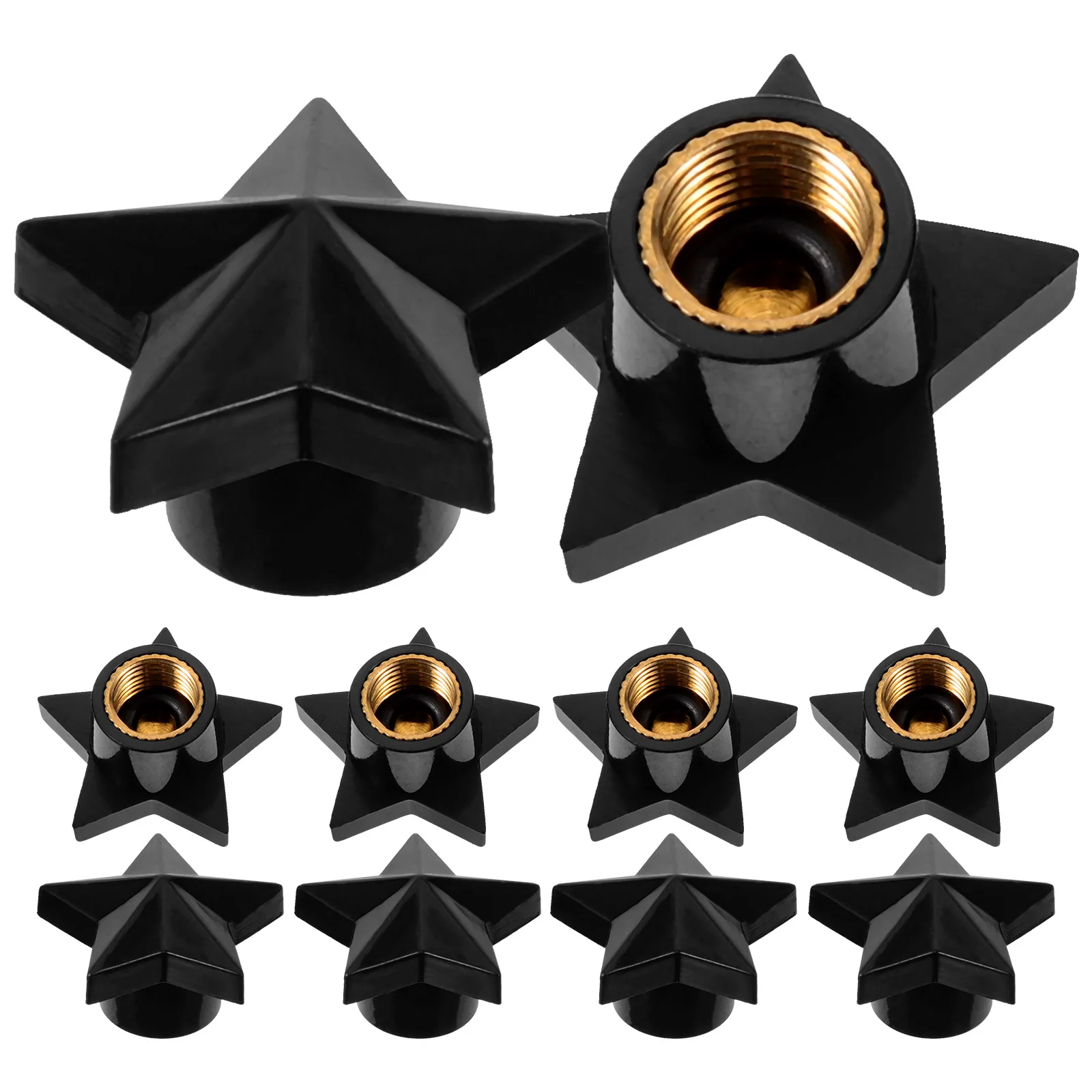 10 Pcs Car Valve Cap Tire Stem Caps for Truck Pentagram Covers Accessories Black