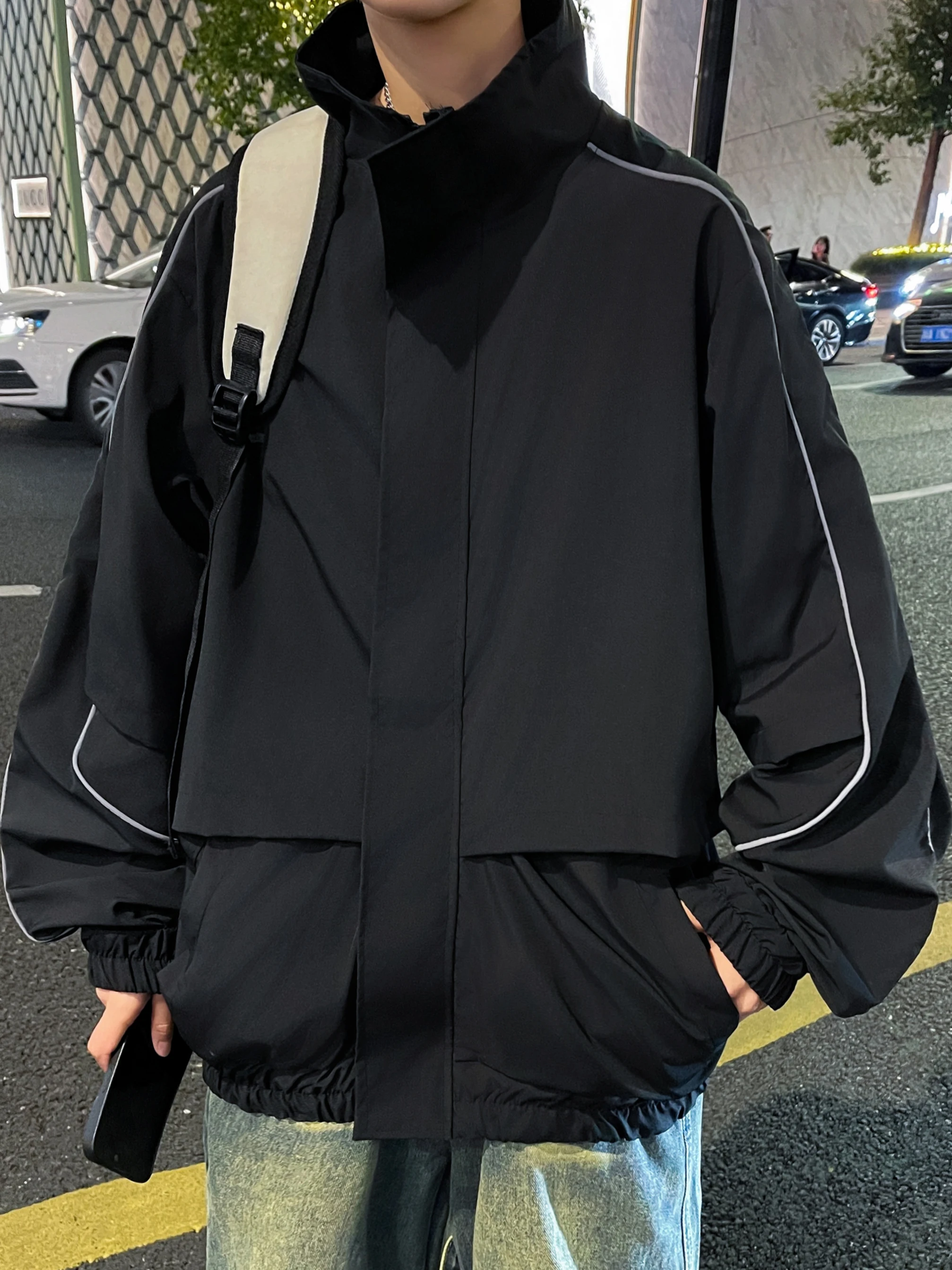 

Модная ветровка с воротником-стойкой для мужчин, брендовая, стильная, с дизайном в стиле пэчворк, в американском ретро-стиле