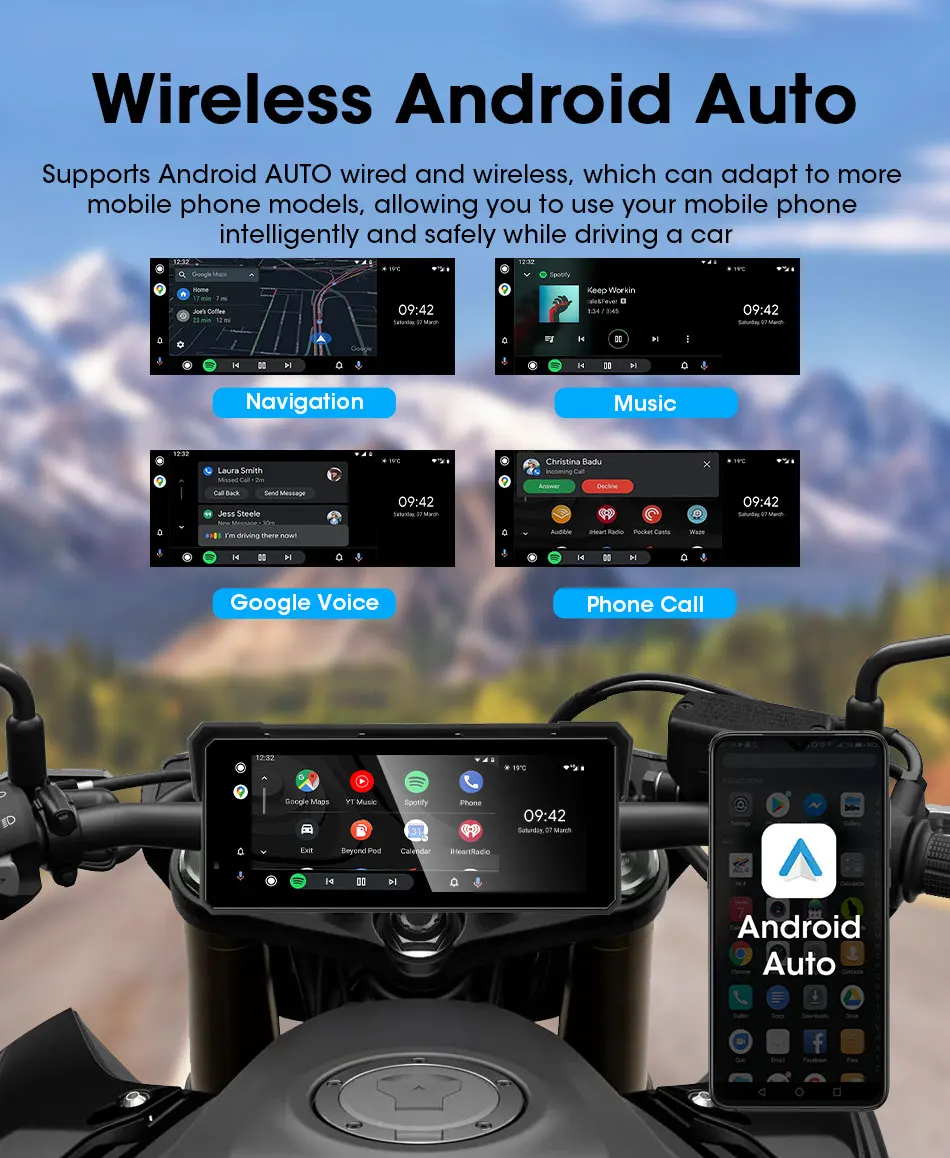 Srnubi 8,1 Zoll Motorrad DVR Navigation GPS Wireless Carplay Moto Android Auto IP67 Wasserdichter Monitor Motorradhelm Kamera – Detail 4