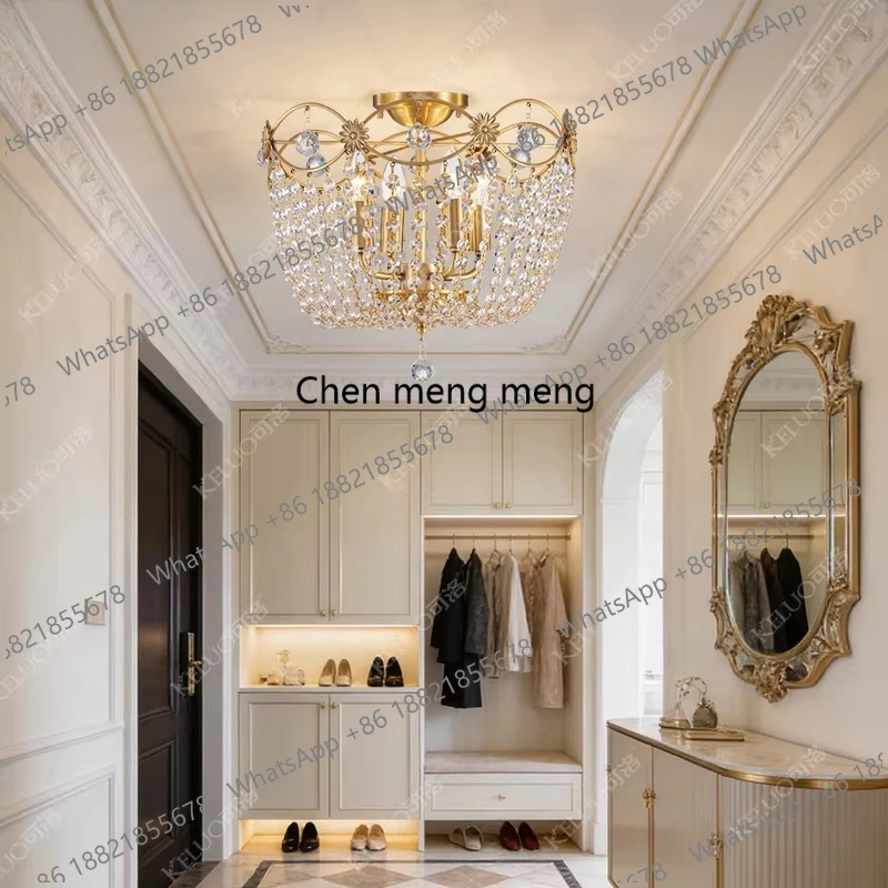 

New American all-copper crystal ceiling lamp with simple light luxury entrance aisle balcony lamp