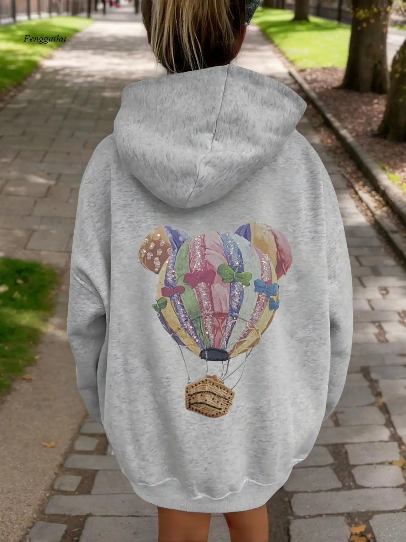 

Зимняя теплая толстовка с капюшоном — свитер с принтом дофамина и случайным милым рисунком мыши и воздушных шаров