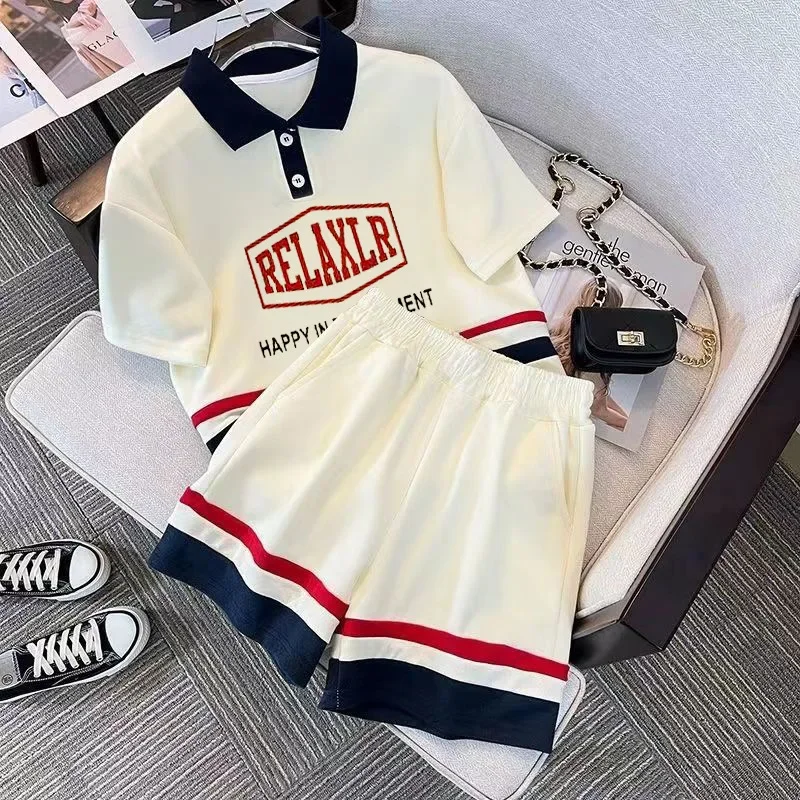 Kids Clothes Suit Girls & Boys Summer Letter Polo Shirt & Shorts 2 Pieces Set Strip Tracksuit Teenage Girl Preppy Style Uniform