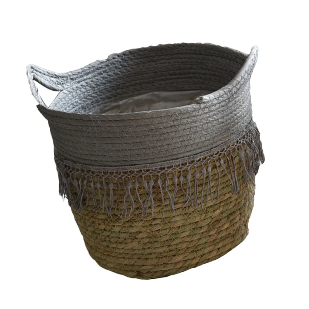 

Rattan Woven Basket 30cm Diameter Grey Khaki Nordic Style Rattan Planter Hanging Garden Container Household Storage Simple