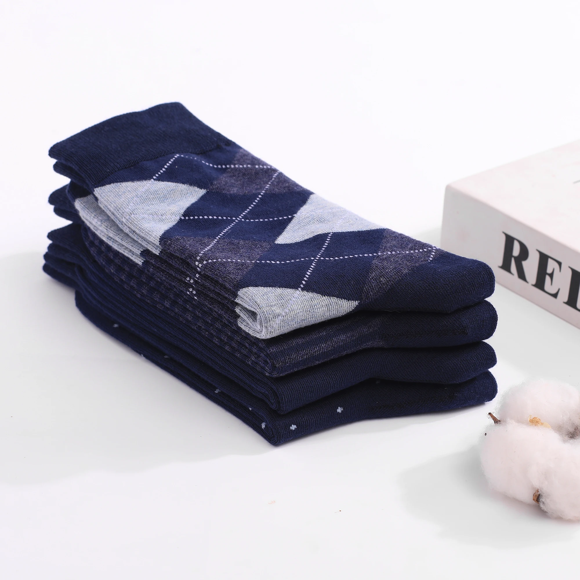6 Pairs Mens Dress Socks Plus Size，High Quality Combed Cotton Crew Socks，Black Cool Argyle Breathable Large Casual Socks for men