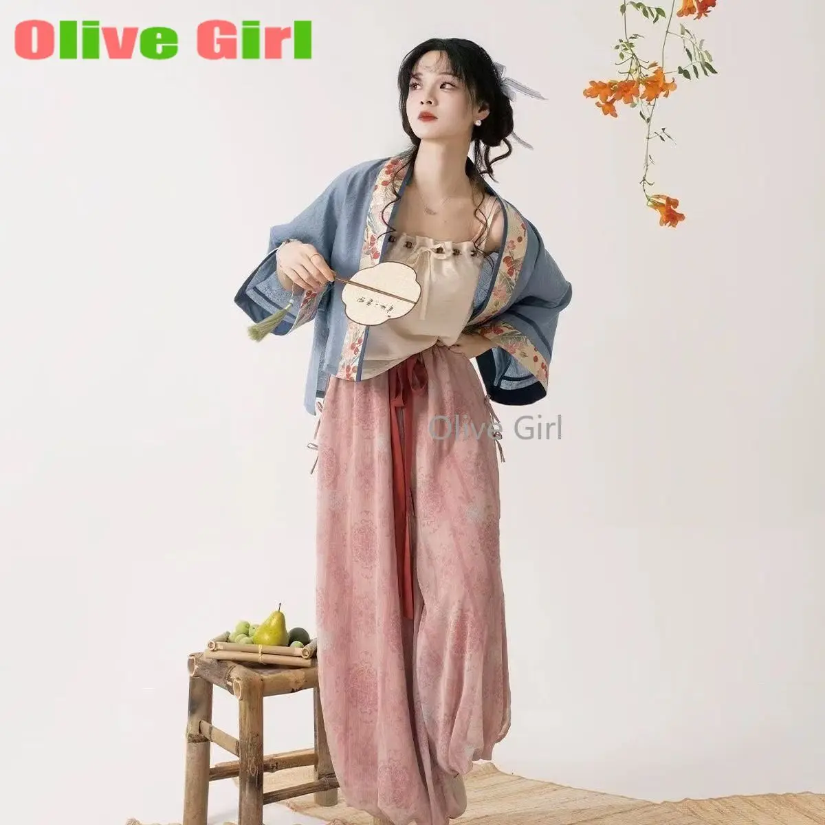 سونغ ستايل قميص قصير الحمالة والسراويل فانوس مطبوع الربيع الصيف الملابس النسائية الصينية التقليدية الأصلية Hanfu #6