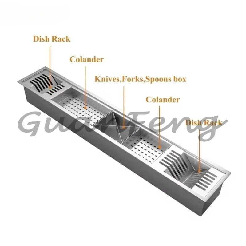Large cutlery drainer with drain, cutlery rack with sink