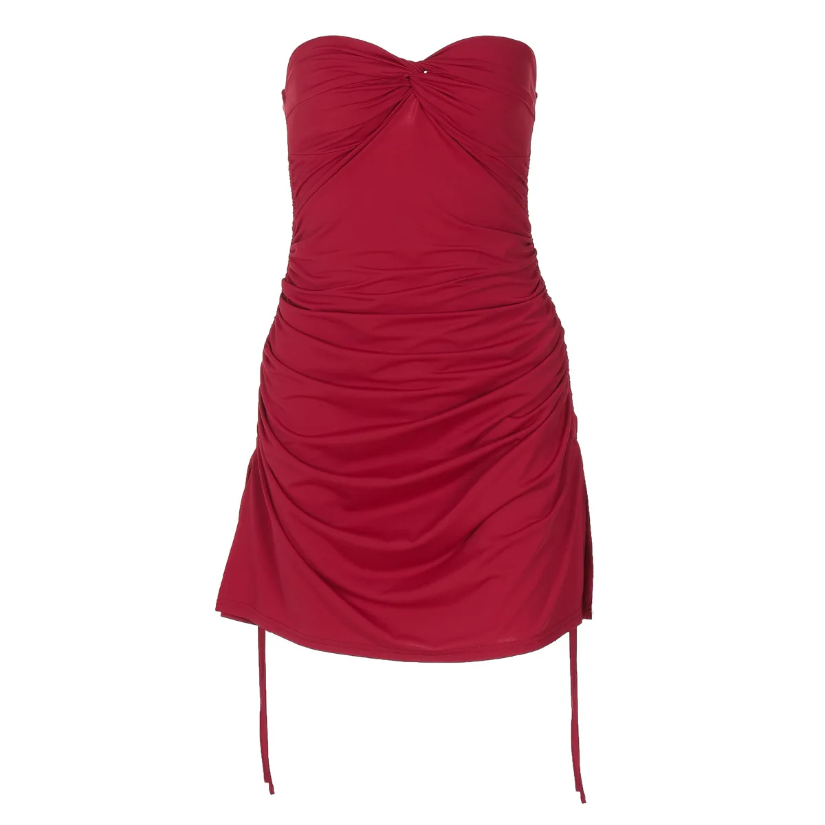 Nuovo stile europeo e americano 2025 Summer Women's Solid-Color Sensual Twist-Neck Wrap-Front Pieghettato Mini abito con coulisse