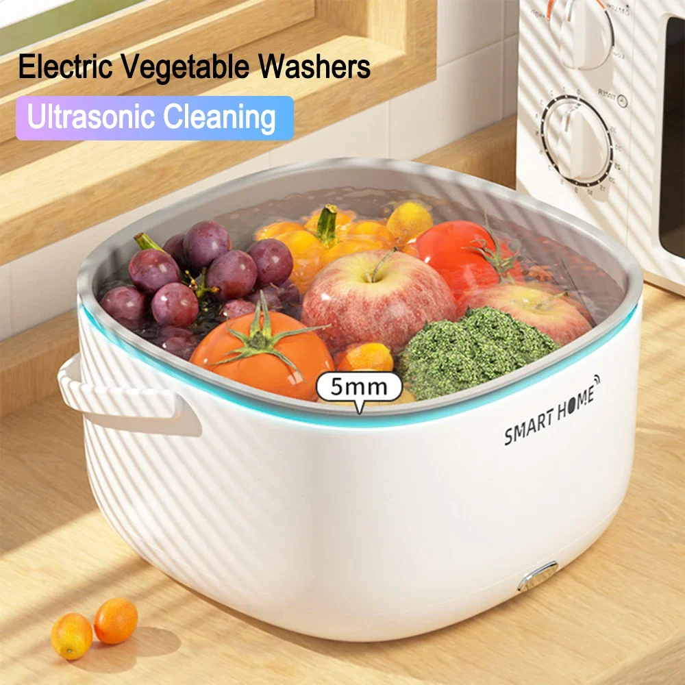 Ultrasound Vegetable Washing Machine with Handle Food Grains Purifie Basket Batteries Powered Kitchen Gadgets  Fruits Bottles