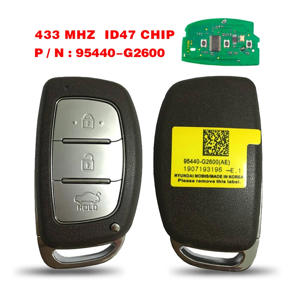 ​CN020133 Aftermarket For Hyundai Ioniq 2016-2019 Smart Key Fob Remote ID47 Chip 433MHz P/N: 95440-G2600