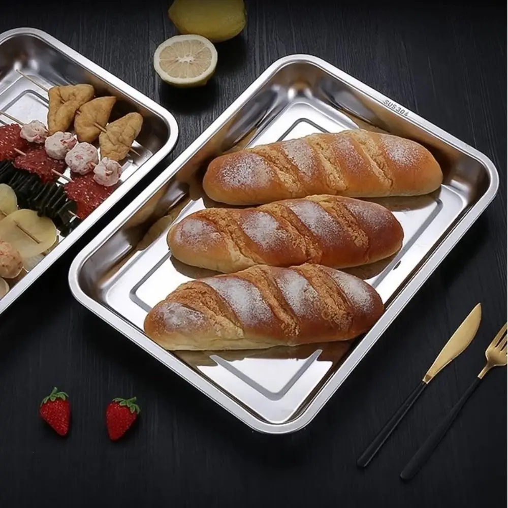 New Stainless Steel Tea Tray Rectangle Japanese Style Drainage Water Tray Barbecue Plate Teahouse Restaurant