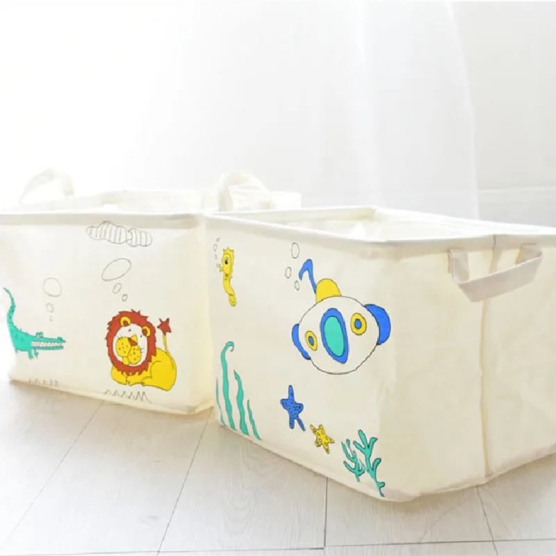 Large Storage Bag Cartoon Color Printing Clothes Pants Socks Children's Toy Storage Laundry Basket Home Living Room Finishing