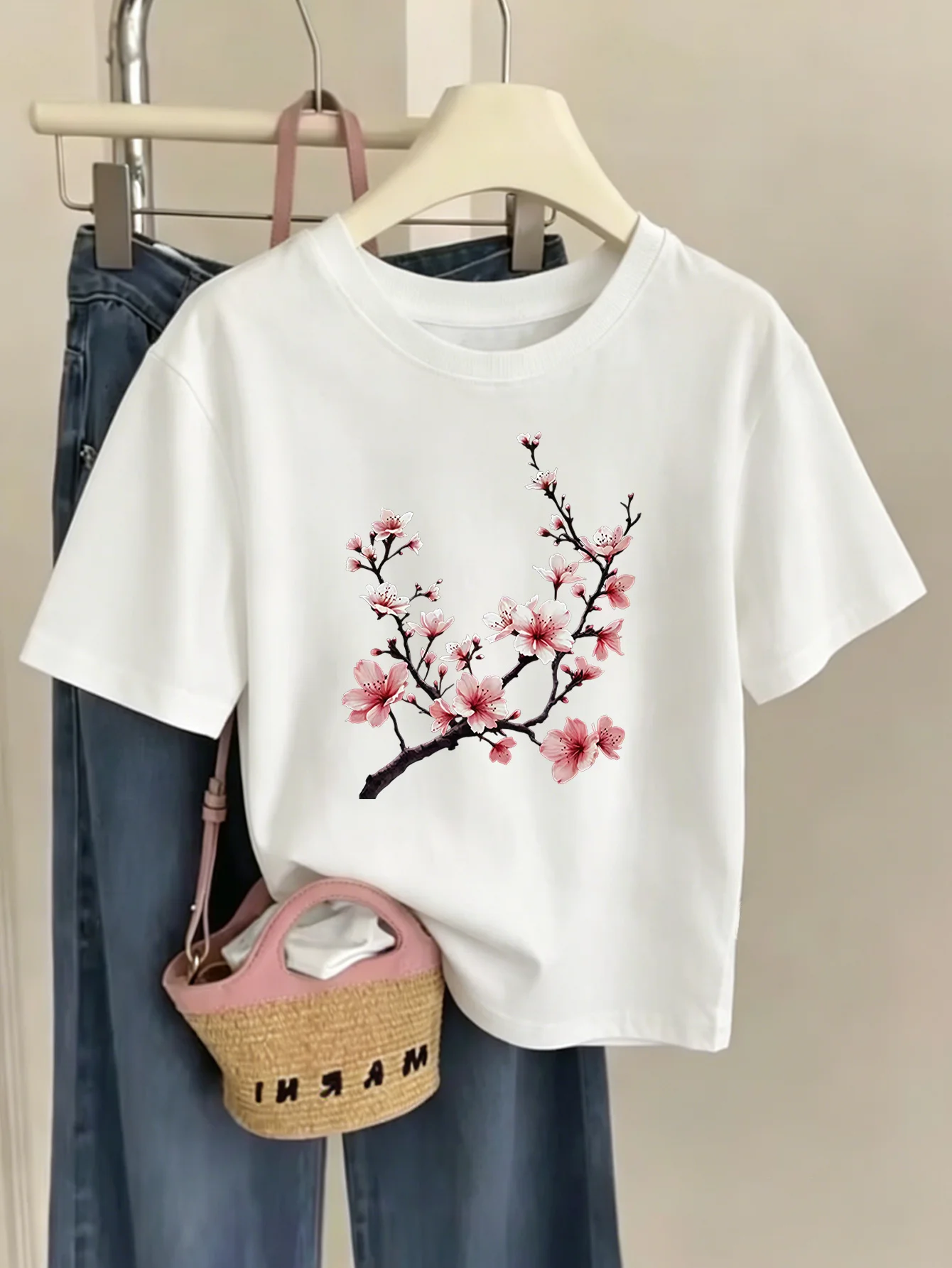 Kids Vintage Cherry Blossom Branch Flower Graphic Tee Boys Girls Family Matching Short Sleeve Elegant Casual Everyday T Shirt