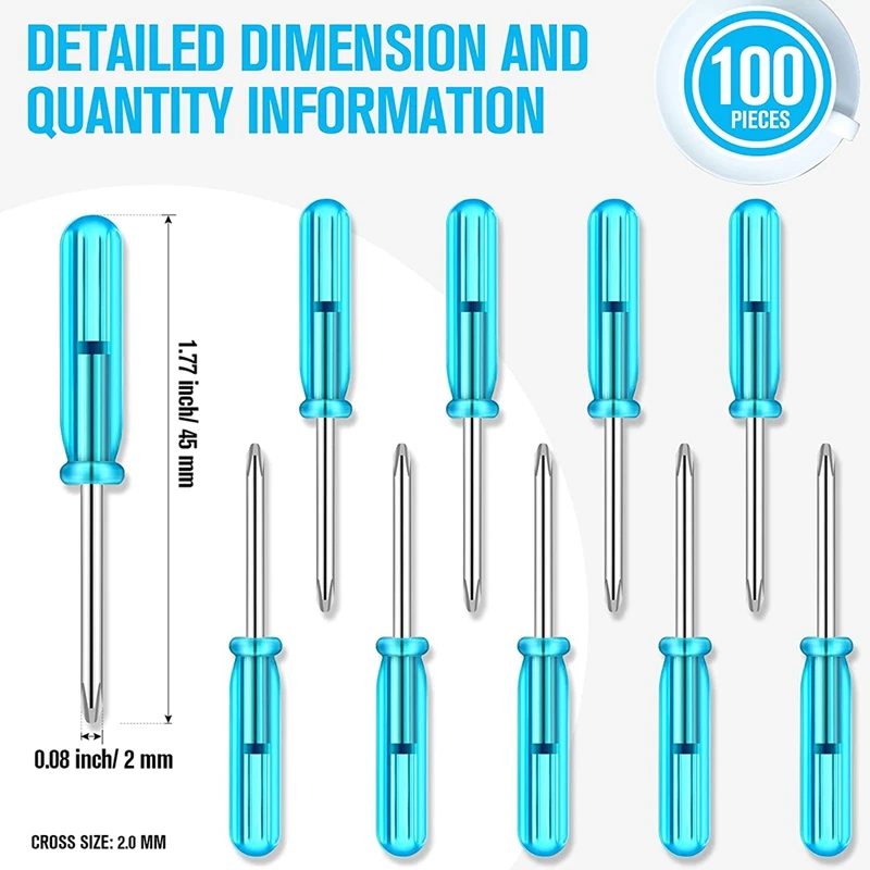 100 pçs mini chave de fenda de dez cabeças óculos chave de fenda 2.0mm cabeça de dez cabeças 45mm comprimento para reparo de pequenos aparelhos